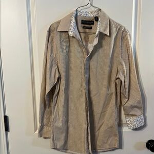 Men's Beige Striped Casual Button Down Shirt